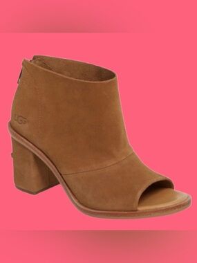 Tan suede UGG Block heel Booties. 
Size 7.5  Peep toe
